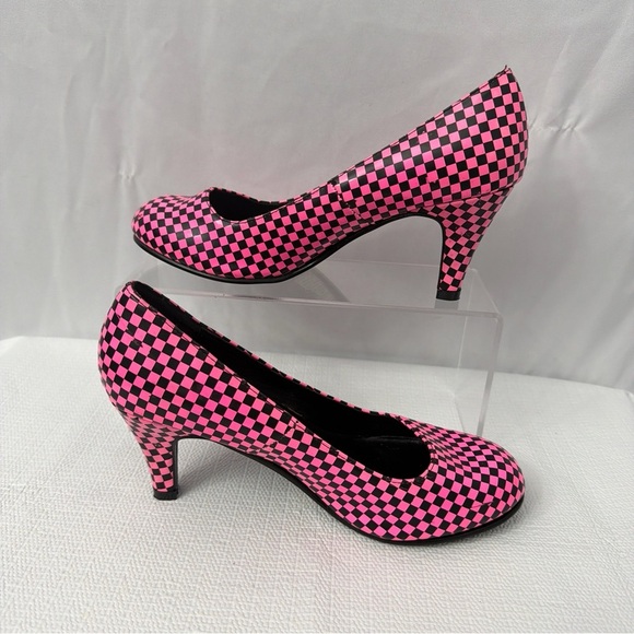 TUK Pink Black Checkered Heels Size 7 - Picture 10 of 12